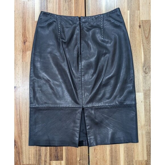 Banana Republic Black Leather Pencil Skirt With White Whip Stitch Details Size 0 - Picture 2 of 9